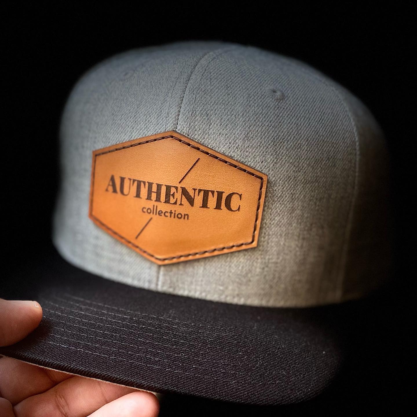 Core Heather Grey Leather Patch Snapback image 0
